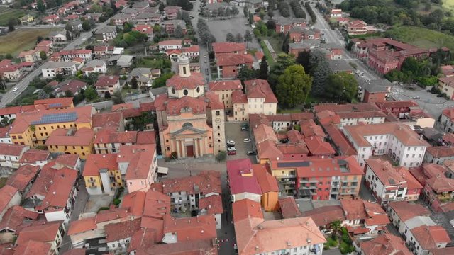 The town of Cavaglia and it's imposing church in northern Italy