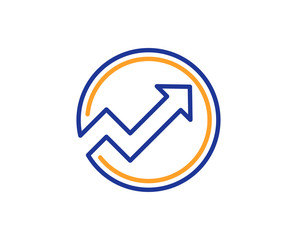 Chart line icon. Report graph or Sales growth sign in circle. Analysis and Statistics data symbol. Colorful outline concept. Blue and orange thin line color icon. Audit Vector