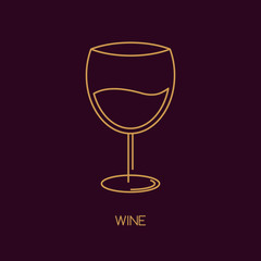 Glass vector icon line style with liquid. Glass of wine isolated icon.