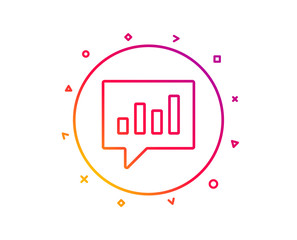 Chart line icon. Report graph or Sales growth sign in speech bubble. Analysis and Statistics data symbol. Gradient pattern line button. Analytical Chat icon design. Geometric shapes. Vector