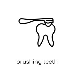 Brushing teeth icon. Trendy modern flat linear vector Brushing teeth icon on white background from thin line Dentist collection
