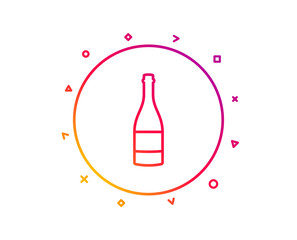 Champagne bottle line icon. Anniversary alcohol sign. Celebration event drink. Gradient pattern line button. Champagne bottle icon design. Geometric shapes. Vector