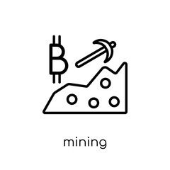 Mining icon. Trendy modern flat linear vector Mining icon on white background from thin line Cryptocurrency economy and finance collection