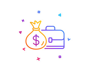 Business case line icon. Portfolio and Salary symbol. Diplomat with Money bag sign. Gradient line button. Salary icon design. Colorful geometric shapes. Vector