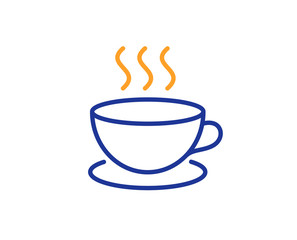 Coffee drink line icon. Hot cup sign. Fresh beverage symbol. Colorful outline concept. Blue and orange thin line color icon. Cappuccino Vector