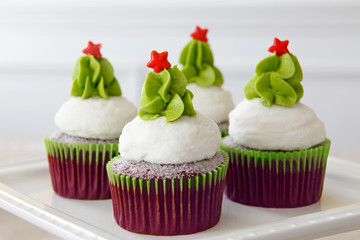 Christmas decorated red velvet cupcakes