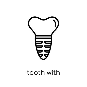 tooth with metallic root icon. Trendy modern flat linear vector tooth with metallic root icon on white background from thin line Dentist collection