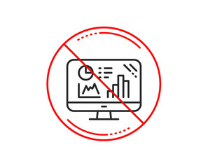 No or stop sign. Analytics graph line icon. Column chart sign. Growth diagram symbol. Caution prohibited ban stop symbol. No  icon design.  Vector
