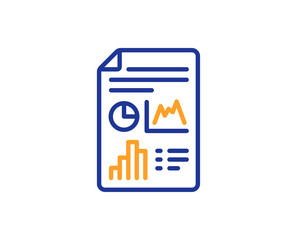 Report document line icon. Column graph sign. Growth diagram, pie chart symbol. Colorful outline concept. Blue and orange thin line color Report document icon. Vector