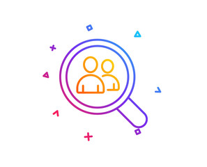 Business recruitment line icon. Search employees sign. Magnifying glass symbol. Gradient line button. Search employees icon design. Colorful geometric shapes. Vector