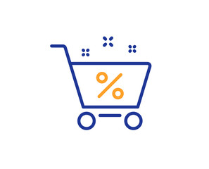 Loan shopping cart line icon. Discount percent sign. Credit percentage symbol. Colorful outline concept. Blue and orange thin line color Loan percent icon. Vector