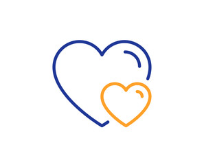 Couple Love line icon. Two Hearts sign. Valentines day symbol. Colorful outline concept. Blue and orange thin line color icon. Hearts Vector