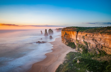 The 12 Apostles at sunset, near Port Campbell, Shipwreck Coast, Great Ocean Road, Victoria,...