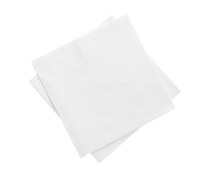 Clean paper napkins on white background, top view