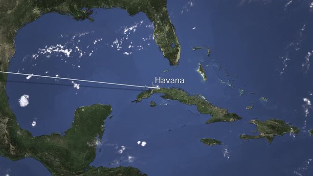 Plane arriving to Havana, Cuba from west, intro 3D animation 