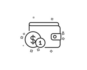 Wallet with Cash money line icon. Dollar currency sign. Payment method symbol. Geometric shapes. Random cross elements. Linear Buying accessory icon design. Vector