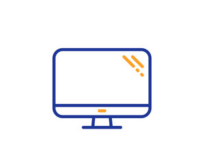 Computer line icon. PC component sign. Monitor symbol. Colorful outline concept. Blue and orange thin line color Computer icon. Vector