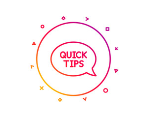 Quick tips line icon. Helpful tricks speech bubble sign. Gradient pattern line button. Quickstart guide icon design. Geometric shapes. Vector