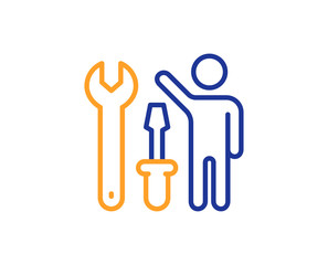 Spanner tool line icon. Repairman service sign. Fix instruments symbol. Colorful outline concept. Blue and orange thin line color Repairman icon. Vector