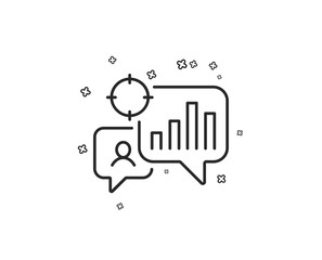 Seo statistics line icon. Search engine optimization sign. Analytics chart symbol. Geometric shapes. Random cross elements. Linear Seo statistics icon design. Vector