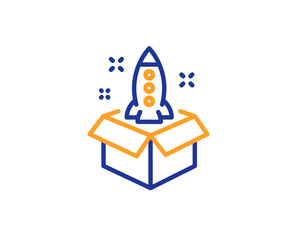 Startup line icon. Launch Project sign. Out of the box symbol. Colorful outline concept. Blue and orange thin line color icon. Startup Vector
