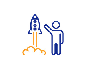 Launch project line icon. Startup rocket sign. Innovation symbol. Colorful outline concept. Blue and orange thin line color icon. Launch project Vector