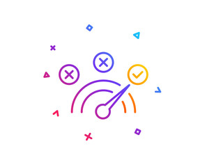 Correct answer line icon. Speedometer concept sign. Check symbol. Gradient line button. Correct answer icon design. Colorful geometric shapes. Vector