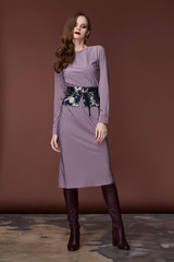 Beautiful sexy brunette woman business office style fashion clothes winter fall collection perfect...