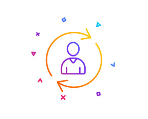 Human Resources line icon. User Profile sign. Person silhouette symbol. Refresh or Update sign. Gradient line button. Person info icon design. Colorful geometric shapes. Vector