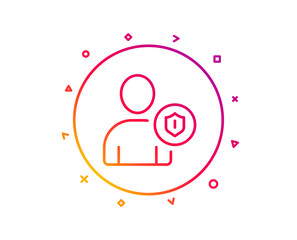 User Protection line icon. Profile Avatar with shield sign. Person silhouette symbol. Gradient pattern line button. Security icon design. Geometric shapes. Vector