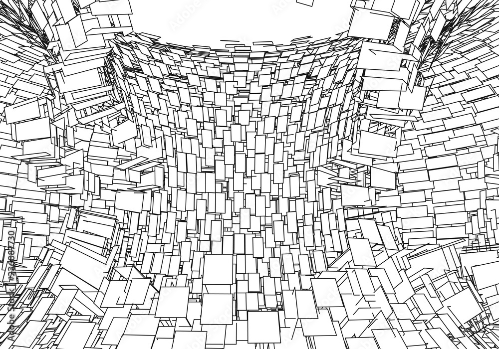 Poster tunnel or wormhole. digital 3d wireframe tunnel. 3d tunnel grid. network cyber technology. surrealis