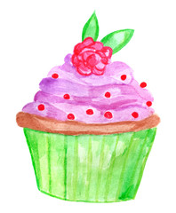 Watercolor purple cupcake