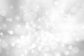 white snow blur abstract background. Bokeh Christmas blurred beautiful shiny Christmas lights. white and gray winter backdrop.