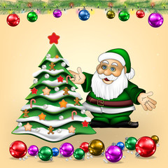 Christmas greeting with Santa Claus and tree