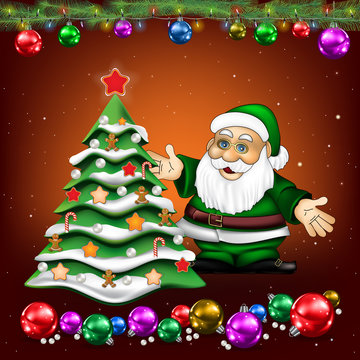 Christmas greeting with Santa Claus and tree