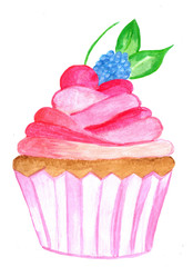 Watercolor pink cupcake