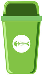 A green trash can on white background