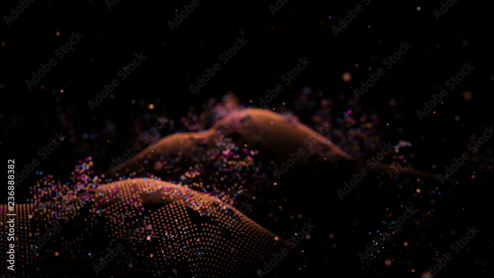Poster big data visualization. visual information complexity. data threads plot. 3d rendering. data technol