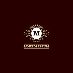 Luxury logo template vector golden vintage flourishes ornament. logo design inspiration