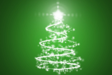 Pino de navidad hecho de luces sobre fondo verde.