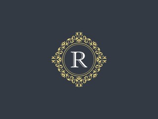 Luxury logo template vector golden vintage flourishes ornament. logo design inspiration