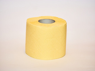 toilet paper, tissue yellow paper roll isolated on white background