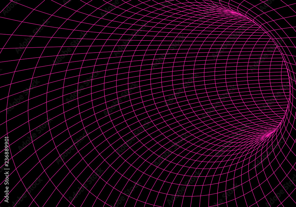 Poster tunnel or wormhole. digital 3d wireframe tunnel. 3d tunnel grid. network cyber technology. surrealis