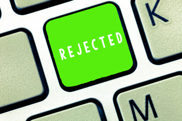 Text sign showing Rejected. Conceptual photo dismiss as inadequate unacceptable or faulty refuse to...