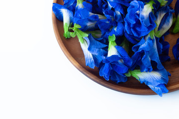 Pea flowers form nature on Wood plate (Clitoria ternatea)