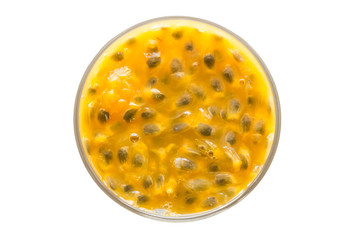 passion fruit in glass on white background.