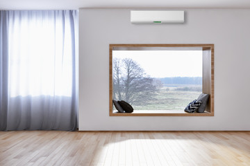 modern bright interiors Living room with air conditioning illustration 3D rendering computer generated image