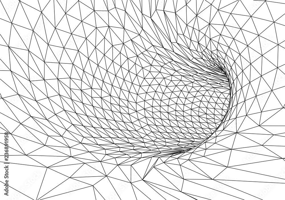 Poster tunnel or wormhole. digital 3d wireframe tunnel. 3d tunnel grid. network cyber technology. surrealis