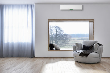 modern bright interiors Living room with air conditioning illustration 3D rendering computer generated image © 3DarcaStudio