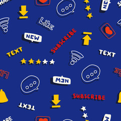 Seamless pattern with media and social network words and symbols.